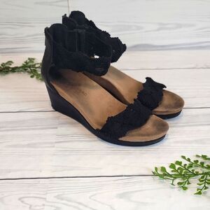 Lucky Brand Kayden Black Wedge Sandals Womens Size 7M